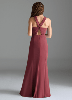 Azazie Rue Junior Merlot Mermaid Side Slit Chiffon Dress image2
