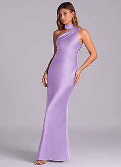 Azazie Seona Robes de demoiselle d'honneur Robe Sirène en Satin extensible Une épaule Lilas image6