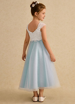 Azazie Momo Flower Girl Dresses Ivory Aqua A-Line Lace Dress image2