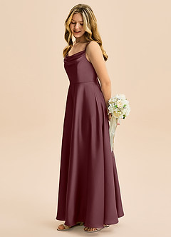 Azazie Isolde Junior Jurk van Stretch Satijn met A-Lijn Geplooid Sangria image3