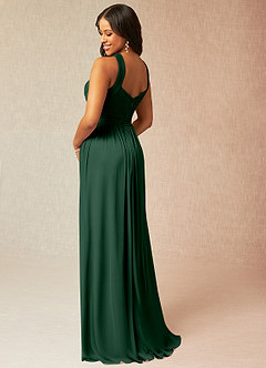 Azazie Hillian Bridesmaid Dresses Dark Green A-Line Halter Pleated Mesh Dress image4