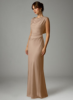 Azazie Kieryn Bridesmaid Dresses Taupe Mermaid Pleated Stretch Satin Dress image3