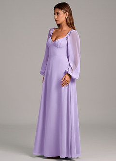 Azazie Annistyn Abiti da Damigella Abito A-Line in Chiffon Manica Lunga Lilla image6