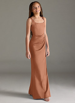 Azazie Mero Junior Bronzer Mermaid Pleated Stretch Satin Dress image3