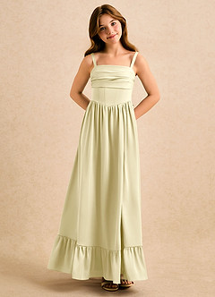 Azazie Maisie Girls Formal Flower Girl Dresses Lemon Sorbet A-Line Ruched Stretch Satin Dress image4