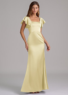 Azazie Elkie Bridesmaid Dresses Lemon Sorbet Mermaid Square Neckline Stretch Satin Dress image4