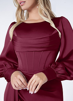 Azazie Raye Bridesmaid Dresses Mulberry Mermaid Long Sleeve Stretch Satin Dress image5