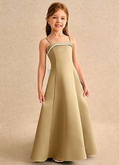 Azazie Izel Girls Formal Flower Girl Dresses Ivory Gold A-Line Pleated Matte Satin Dress image3