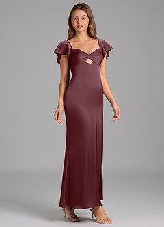Azazie Demia Brautjungfernkleider Etui Herzausschnitt Stretch-Satin Kleid Sangria image4