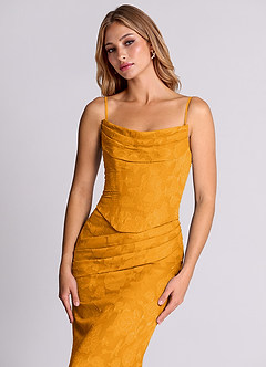 Azazie Sorrel Abiti da Damigella Abito Convertibile Sirena in Burnout Floreale Corsetto Caramello image7