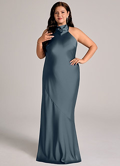Azazie Velli Abiti da Damigella Abito Sirena in Raso Elasticizzato Collo Alto Crepuscolo image10