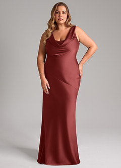 Azazie Rylina Bridesmaid Dresses Terracotta Mermaid Stretch Satin Dress image7