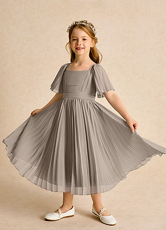 Azazie Gisele Abiti da Ragazza di Fiori Abito A-Line in Chiffon Plissettato Taupe image4