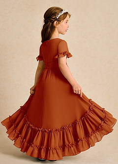 Azazie Kass Flower Girl Dresses Paprika A-Line Pleated Chiffon Dress image6
