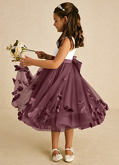 Azazie Sprout Blumenmädchenkleider A-Linie Schleifen Tüll Kleid Sangria image4