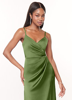 Azazie Maci Bridesmaid Dresses Juniper A-Line V-Neck Pleated Stretch Satin Dress image5