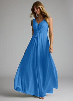 Azazie Gina Bridesmaid Dresses Blue Jay A-Line V-Neck Pleated Chiffon Dress image2