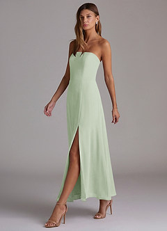 Azazie Wren Abiti da Damigella Abito A-Line in Chiffon Senza Cinturino Verde Salvia image3