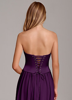 Azazie Cadence Bridesmaid Dresses Grape A-Line Corset Stretch Satin Convertible Dress image6