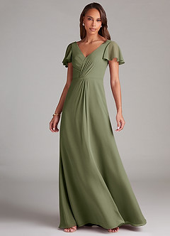 Azazie Soren Abiti da Damigella Abito A-Line in Chiffon Increspato Pistacchio image3