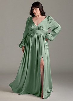 Azazie Norah Brautjungfernkleider A-Linie Stretch-Satin Kleid Matcha image7