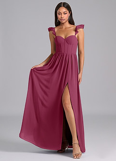 Azazie Denisse Suknie dla druhen Linia A Marszczony Szyfon Do ziemi Sukienka image4