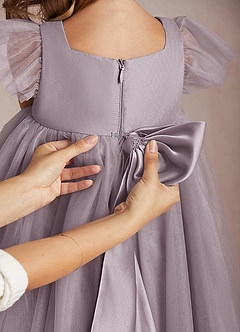 Azazie Kalio Flower Girl Dresses Dusk A-Line with Sleeves Tulle Dress image4