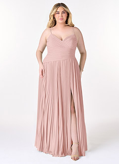 Azazie Vini Jurken voor bruidsmeisjes Jurk van Chiffon met A-Lijn V-hals geplooid Poederroze image7