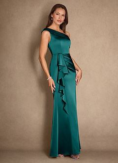 Azazie Hamptons Mother of the Bride Dresses Peacock A-Line Pleated Stretch Satin Dress image3