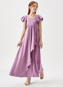 Azazie Omari Junior Wisteria A-Line Pleated Stretch Satin Dress image1