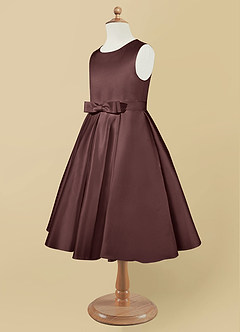 Azazie Coco Blumenmädchenkleider A-Linie Schleifen Matte Satin Kleid Espresso image7