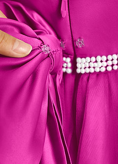 Azazie Firefly Abiti da Ragazza di Fiori Abito A-Line in Raso Opaco Fiocco Fucsia image8