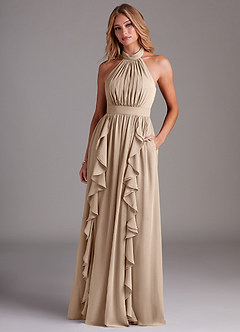 Azazie Avary Bridesmaid Dresses Taupe A-Line Pleated Chiffon Dress image4