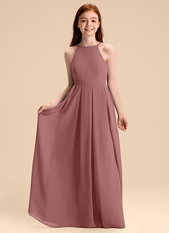 Azazie Arianthe Junior Vestido de Rosa Del Desierto de Gasa de Corte en A con Plisado image3