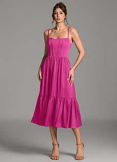 Azazie Delphina Bridesmaid Dresses Fuchsia A-Line Corset Stretch Satin Convertible Dress image7