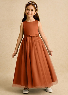 Azazie Lior Flower Girl Dresses Burnt Orange Ball-Gown Pleated Tulle Dress image4