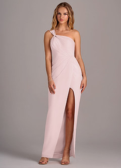 Azazie Tatianna Bridesmaid Dresses Blushing Pink Sheath One Shoulder Chiffon Dress image3