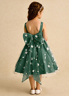 Azazie Bean Flower Girl Dresses Dark Green Ball-Gown Sleeveless Tulle Dress image2