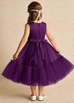 Azazie Miracle Flower Girl Dresses Grape A-Line Bow Matte Satin Dress image2