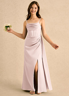 Azazie Lexy Girls Formal Blumenmädchenkleider A-Linie Plissee Stretch-Satin Kleid Zartrosa image4