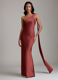 Azazie Juniper Robes de demoiselle d'honneur Robe Sirène en Satin extensible Asymétrique Terracotta image4