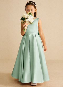 Azazie Pipsy Flower Girl Dresses Agave A-Line Bow Matte Satin Dress image5