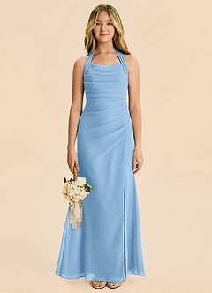 Azazie Destiny Junior Powder Blue Sheath Ruched Chiffon Dress image4