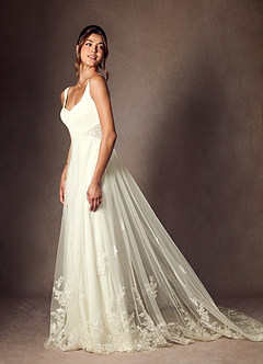 Azazie Ebony Wedding Dresses Cream A-Line Sequins Crepe Back Satin Dress image3