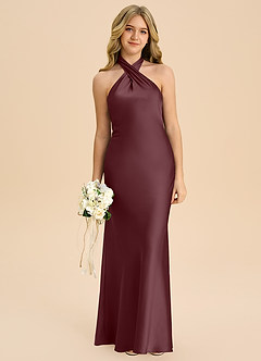 Azazie Chickie Junior Sangria Sheath Pleated Stretch Satin Dress image3