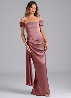 Azazie Kalysia Brautjungfernkleider Wandelbar Meerjungfrau-Linie Schulterfrei Stretch-Satin Kleid Altrosa image4