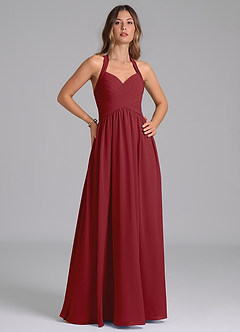 Azazie Darlyn Bridesmaid Dresses Pomegranate A-Line Pleated Chiffon Dress image4