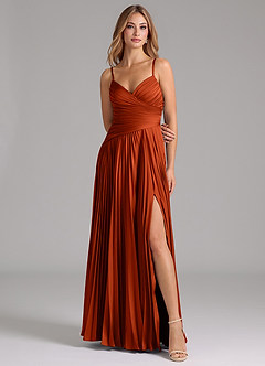 Azazie Vini Robes de demoiselle d'honneur Robe Trapèze en Satin extensible Plissée Paprika image4