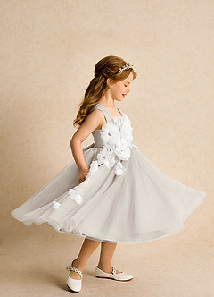 Azazie Dovey Abiti da Ragazza di Fiori Abito Principessa in Tulle Fiocco Gelo image5