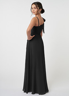 Azazie Aidy Junior Black A-Line Bow Chiffon Dress image4